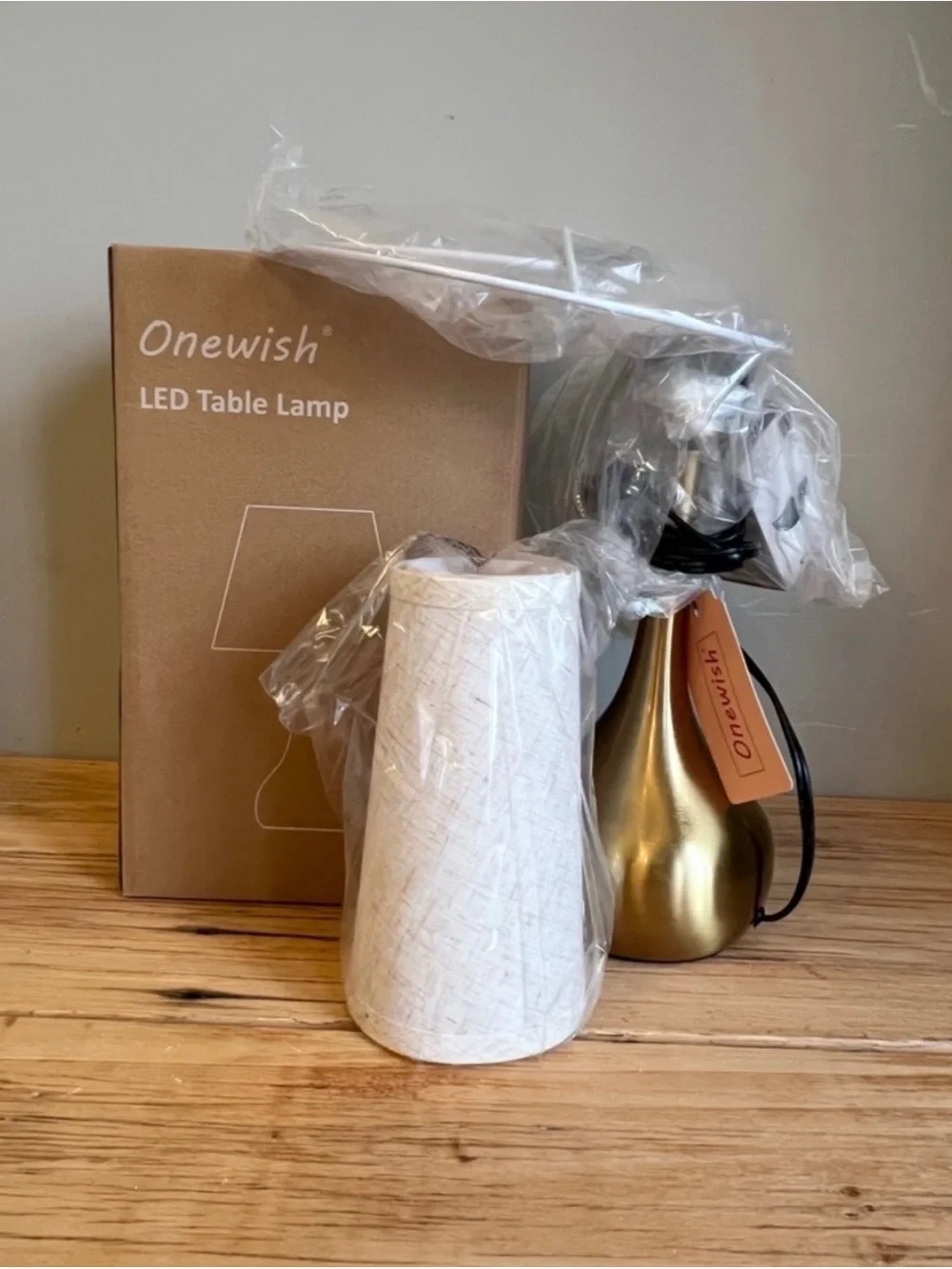 New-Onewish Touch Control Table Lamp in Brushed Gold with Beige Shade